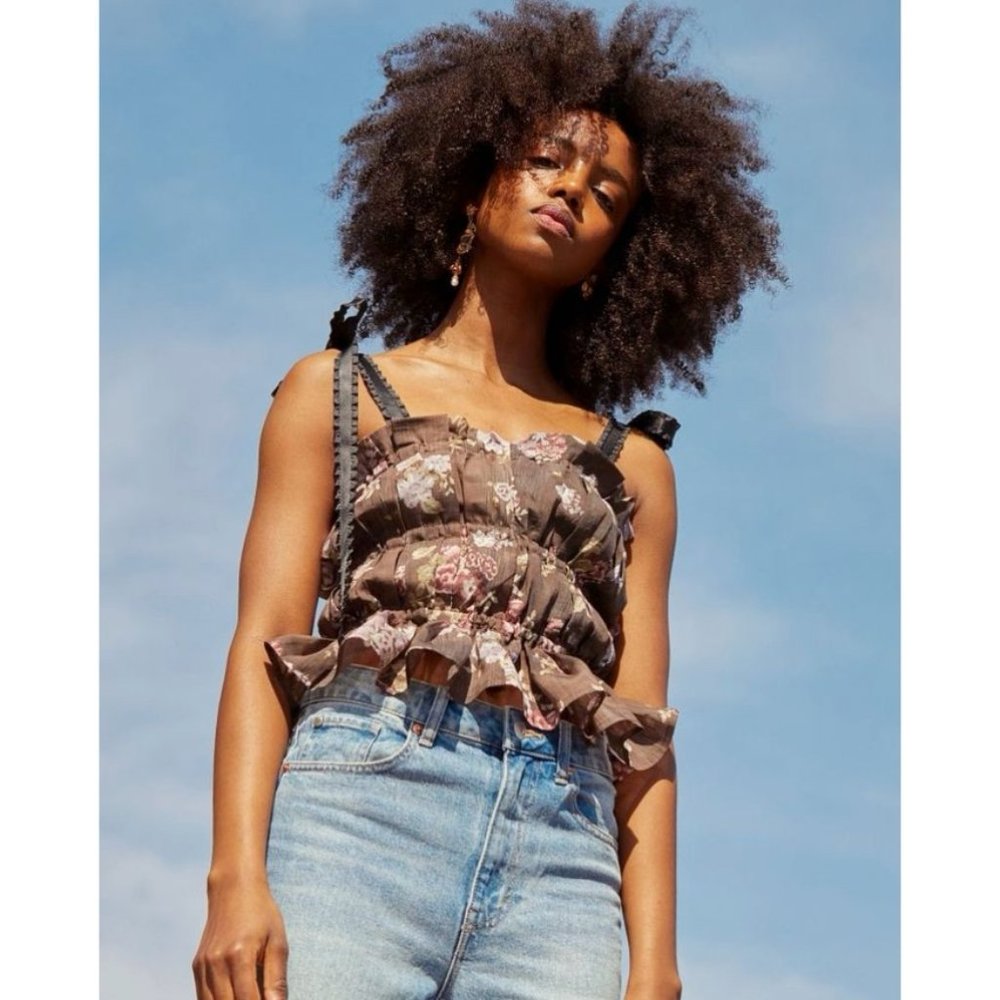 BROCK COLLECTION x H&M Brown Floral w/Ribbon Tie Straps